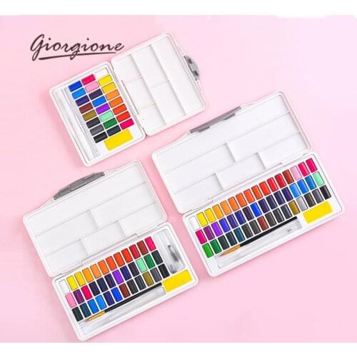 Giorgione Solid Watercolor Pigments Set 24/36/48 Colors Student Portable With Water Brush Hook Pens School Painting Art Supplies