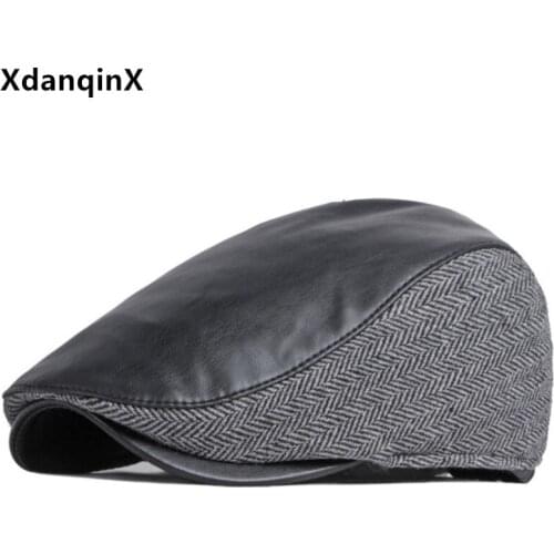 Autumn And Winter Mens Hat British Vintage Berets Snapback Cap PU Imitation Leather Warm Earmuffs Hats Retro Casual Sports Caps