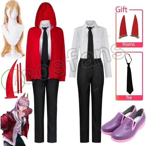 Anime Chainsaw Man Power Makima Cosplay Costume Wig Red Jacket Horns Hair Clip Contacts Halloween Party Outfit Women