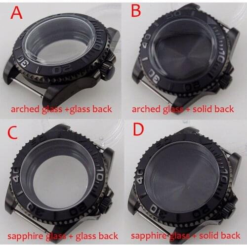 Fit NH35A NH36A Black PVD 40mm Automatic Watch Case Domed Glass No Insert Unidirectional Bezel