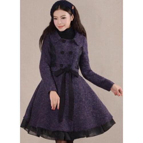 Plus size 3XL !Winter Women Fashion double breasted Stitching vintage Slim Wool Coats Ladies Woolen Blend