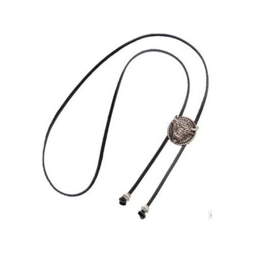Retro Metal Cow Leather Cord Dance Rodeo Western Cowboy Bola Bolo Tie Necklace