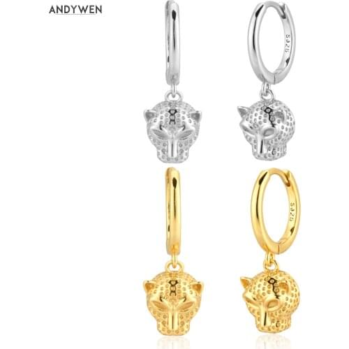 ANDYWEN 100% 925 Sterling Silver Big Leopard Charm Pendant Drop Earring Luxury Women Fashion Jewelry For Rock Punk Animal Jewels