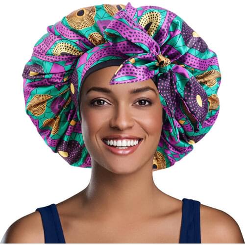 Silky Satin Turban African Print Women Big Night Sleep Beauty Cap Hair Loss Cap Long Tail Head Wrap Scarf Bonnet Hair Care Hat