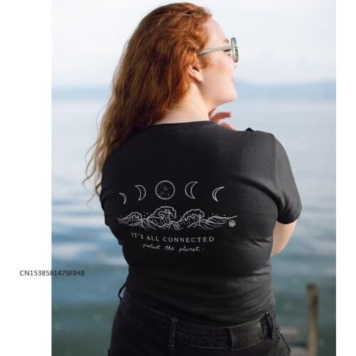 Its All Connected Protect The Planet T-Shirt Women Graphic Organic Eco Tees Tops Aesthetic Witch Tshirt COTTON Fabric