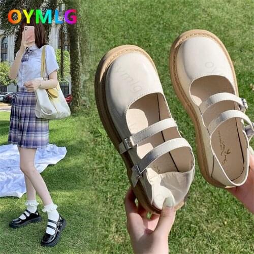 New style single shoes womens shoes spring and autumn leather shoes thick-soled shallow mouth round toe student shoes women
