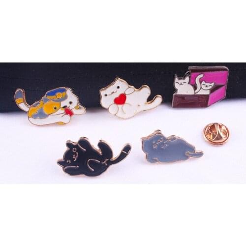 Lazy Cat Pin Badges On Clothes Enamel Pins Anime Icons Cartoon Metal Badges Stripes For Clothes Set Funny Badge For Jeans Jacket