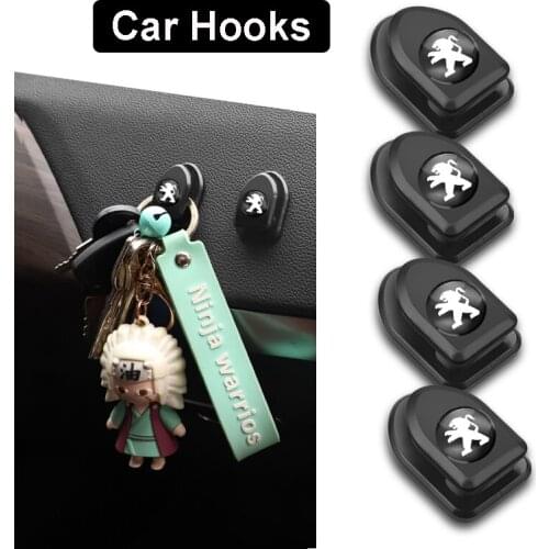 4Pcs Creative Mini Car Mounted Hooks Stickers For Peugeot 206 207 208 301 307 308 406 407 408 508 607 2008 3008 4008 5008