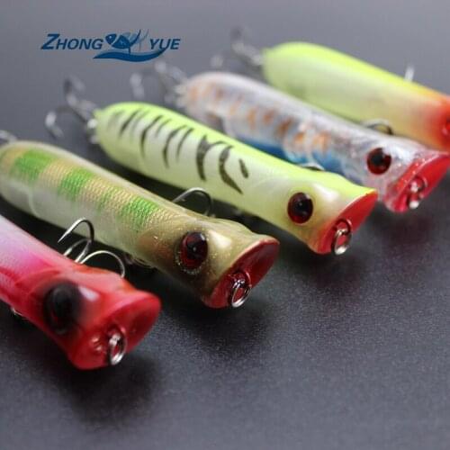 Lowest Price 5pcs Fishing Tackle 3D eyes 8.5cm 11g With Treble Hooks Popper Fishing Lure Plastic Wobbler Artificial Hard Bait