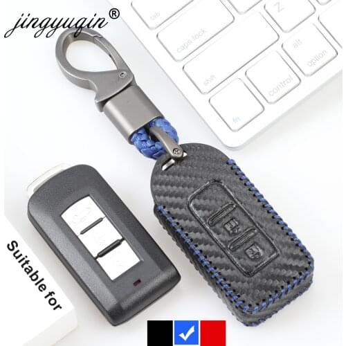 Carbon Leather Car Key Fob Cover Case Shell for Mitsubishi Outlander Eclipse Cross ASX Lancer Pajero Keychain Car Accessories
