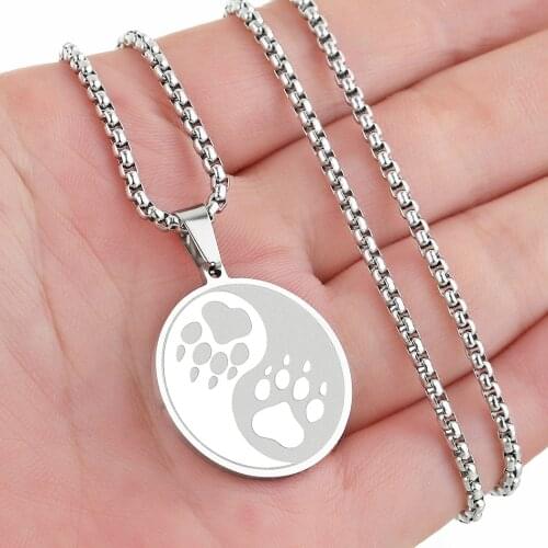 Cxwind Trendy Yin yang Trail of the Wolf Pendant Necklace For Women Fashion Stainless Steel Choker Necklaces Round Jewelry Gift