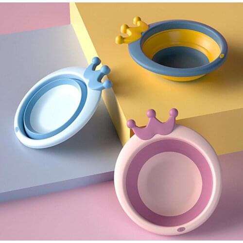 Children Newborn Bathing Tubs Foldable Crown Silicone Washing Basin Cartoon Household Thickened Bottom Baby Care Shower Products