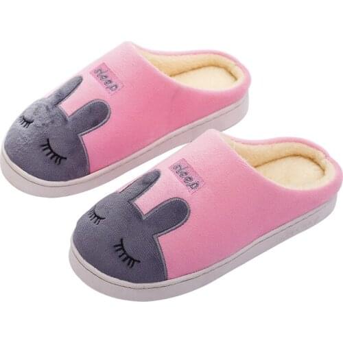 Cartoon Sleep Rabbit Indoor Slippers Women Men Winter Plush Warm Slipper PVC Sole No Slip Comfort Cotton Shoes Lovers SH57