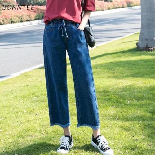 Jean Women Large Size S-3XL Ankle-length Ripped Vintage Leisure Trousers Loose Japanese Style Daily Students Solid Cozy Mujer