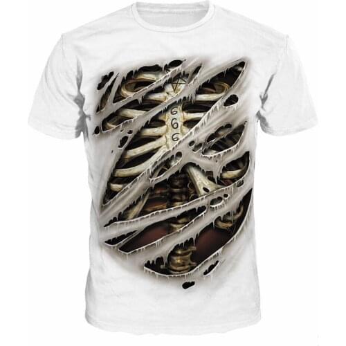 Halloween weird horror skeleton digital printing round neck hot selling couple regular sleeve cotton blended T-shirt