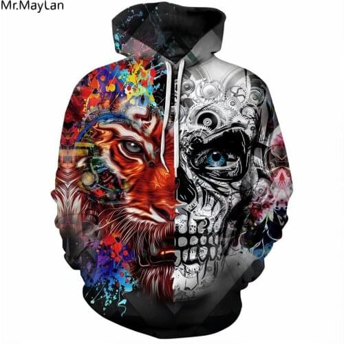 Hipster Colorful Tiger Head Print 3D Jacket Men/Women Hiphop Tracksuit Cool Hoodies Sweatshirts Hat 2018 Fashion Winter Clothes