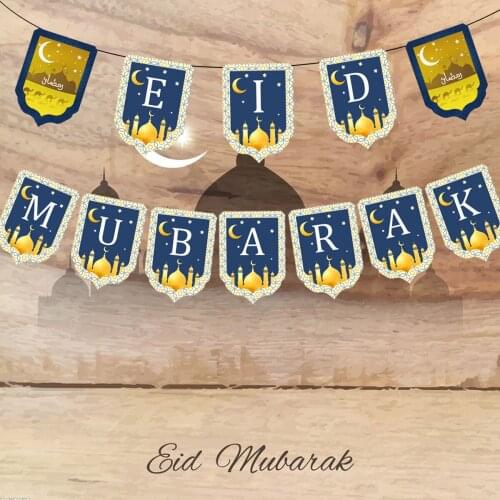 Eid Mubarak Banner EID MUBARAK Letter Pull Flag Muslim Ramadan Decoration Islamic Middle East Festival Decoration