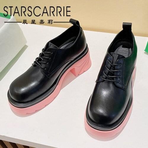 Thick-heeled platform small leather shoes womens casual all-match British style 2021 new spring and autumn leather shoes