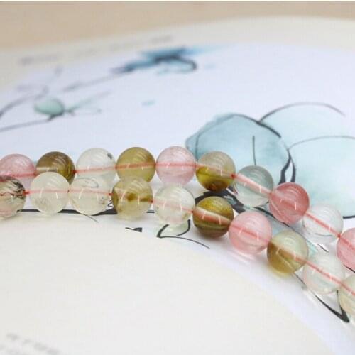 Round 8mm Pink multicolor watermelon tourmaline loose beads 15" DIY hot suitable for women making jewelry