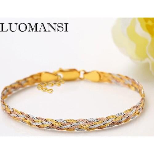 Luomansi Genuine S925 Sterling Silver Creative Three-Color Braided Bracelet Handmade Fine Jewelry for Women Gifts