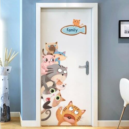 Cat Cartoon Wall Stickers Kids Room Bedroom Decor Door Paste Porch Wall Decoration Waterproof Moisture-proof Self-adhesive Mural