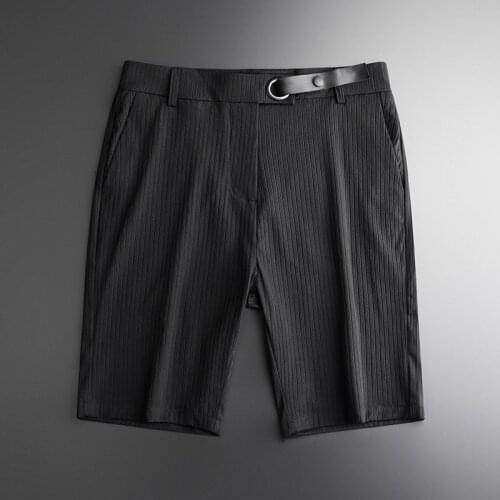 Vertical Stripe Mens Shorts Hight Quality Silk Business Casual Thin Trousers Fashion Slim Fit Men Short Pants