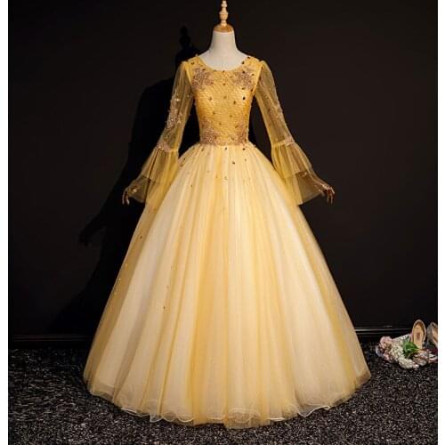 Real golden long flare sleeve beading court medieval dress renaissance Gown queen Victorian /Marie/ Belle Ball/ball gown