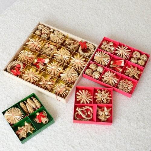 Natural Wheat Straw Handmade Mini Five-pointed Star Snowflake Snowman Christmas Tree Pendant Christmas Decorations