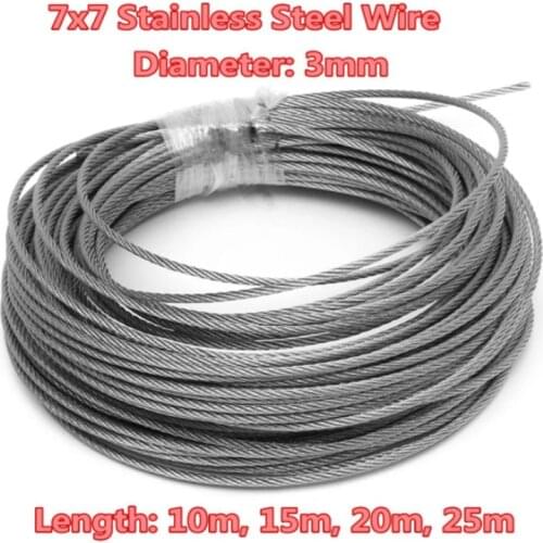 New 10m 304 Stainless Steel Wire Rope Soft Fishing Lifting Cable 7*7 Clothesline 0.5mm/ 0.8mm/1mm/1.2mm/1.5mm/2mm/2.5mm/3mm