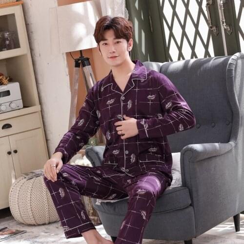 2021 New Autumn Long Sleeve Print Pajama Sets for Men Korean Outfits Sleepwear Suit Pyjama Male Loungewear Homewear Home Clothes