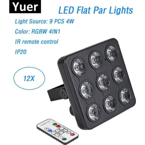 Dj Lighting Equipments 9X4W RGBW 4IN1 LED Panel Shows LED DMX Flat Par Lights With DMX / Remote Control Perfect For disko topu