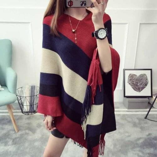 Autumn Spring Women Sweaters Poncho Knitting Capes Cloak Femme Sweater V-Neck Irregular Hem Tassels Coat Loose Knitted Pullovers
