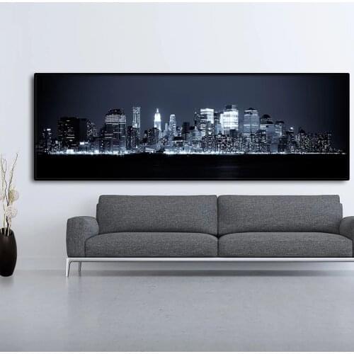 Lanscape Painting Black and White New York City Manhattan Night Posters and Prints on Canvas Wall Art for Living Room Cuadros
