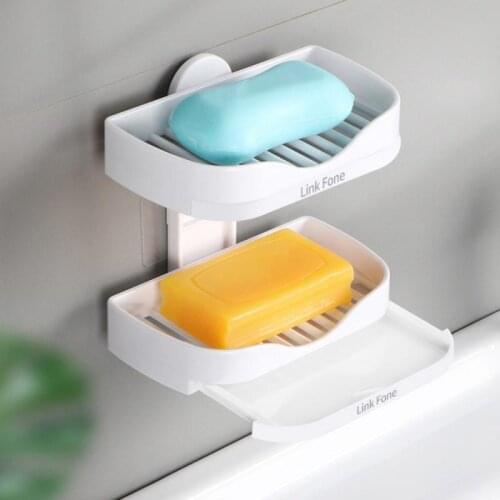 Durable Storage Racks Bathroom Wall-mounted Punch-free Double-layer Soap Box Drain Tray Home Storage Accesorios Estante Hot Sale