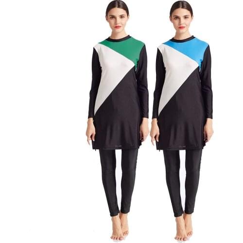 Stitching hooded conservative muslim swimwear with Hijab beachwear high elastic slim body modest swimwear three-piece burkini