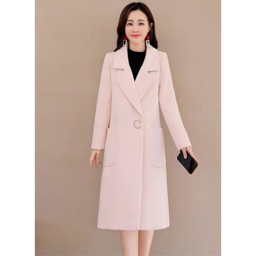 Simple Fashion Autumn And Winter Woolen Blazer Jacket Womens 2020 New Slim Thickened British Office Ladies Long Blend Coat y584