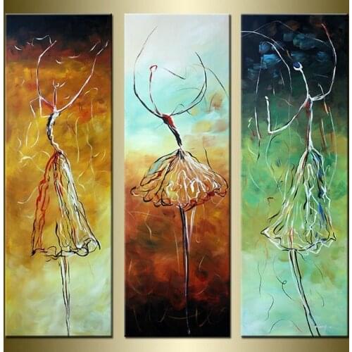 Hand Painted 3 Piece Wall Art The Abstract Dancers Dance Modern Oil Painting On Canvas For Home Decoration