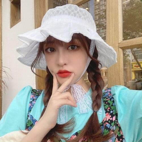 Ladies Lace Fisherman Hat Summer Sun Hat Fashion Fisherman Elegant Flower Ruffled Ribbon Soft Hat Holiday Luxury Designer