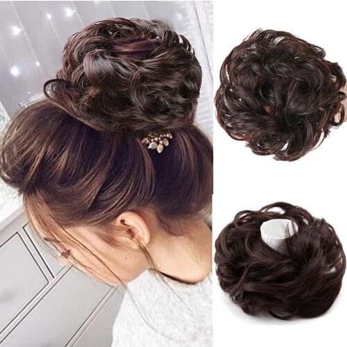 Synthetic Messy Hair Bun Tousled Hairpiece Elastic Band Chignon Curly Scrunchie Updo Cover Hair Tail for women
