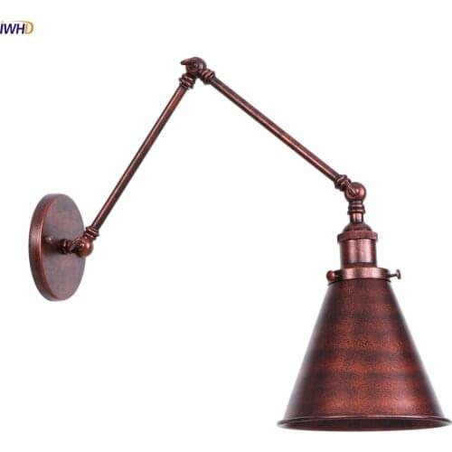 IWHD Rust Long Arm LED Wall Light Fixtures Bedroom Loft Adjustable Industrial Vintage Wall Lamp Sconce Edison Style Lighting