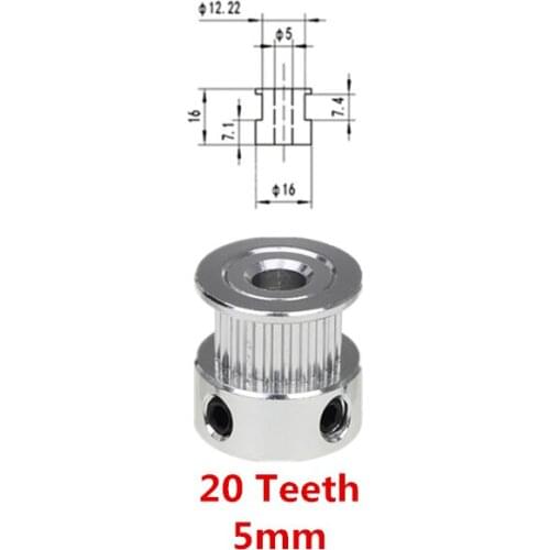 2PC 3D Printer Parts Accessory GT2 20Teeth Bore 5mm/6.35mm/8mm Alumium Timing Belt