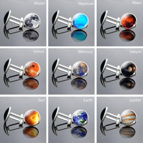 1 Pair Full Moon Galaxy Planet Cufflinks Suits Shirt Cuff Links Silver Plated Cufflinks for Men Wedding Cuff Accessories