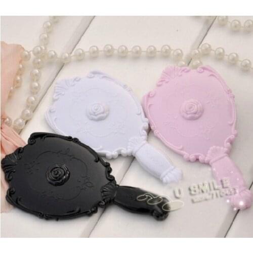 200X Vintage Rose Cosmetic Mirror Plastic Makeup Mirror Cute Girl Hand Make Up Black,White,Pink 3 colors D18