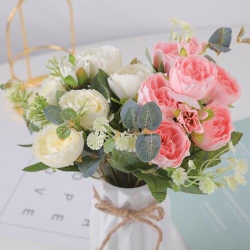 28 Cm Rose Pink Silk Bouquet Peony Fake Flowers Bridal Wedding Home Decoration Fake Flowers Fake Flowers
