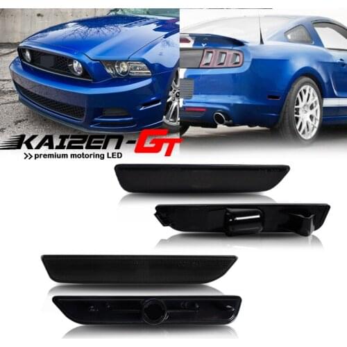 4PCS Smoked Black Lens Car Front & Rear Bumper Side Marker Light Housing Shells For 2010-2014 Ford Mustang, No Bulb/ Socket