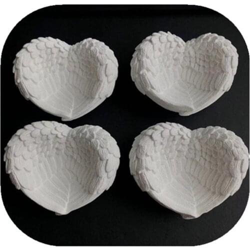 White Plaster Angel Wings Heart Bowls Folk Crafts Carved Gemstone For Home Decoration