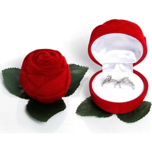 Artificial Flower Red Rose head Jewelry Box Good Beautiful and romantic Wedding Ring Gift Case Earrings Storage Display Holder
