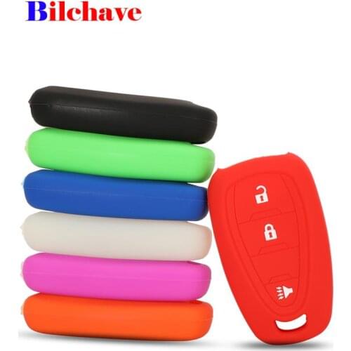 Bilchave 10pcs For Chevrolet Cruze Aveo Captiva Spark Sonic Fob 3 Buttons Silicone Smart Remote Rubber Car Key Case Cover