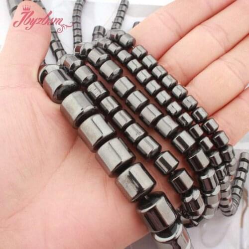 Natural Black Hematite Drum Smooth Loose Spacer 6/8/10MM Natural Stone Beads For DIY Necklace Bracelet Jewelry Making Strand 15"