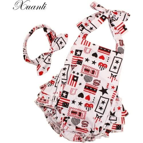 Baby Girl Clothes National flag pattern Ruffled Romper & Headband 2pcs Jumpsuit 0-3 years Age Toddler Newborn Outfits Set
